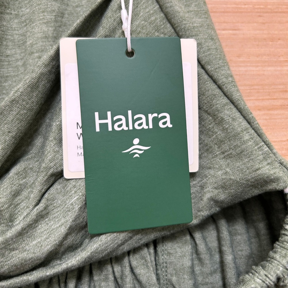 Halara Heather Green Halter Twist Back Jumpsuit Pockets Size L NWT - Picture 4 of 11